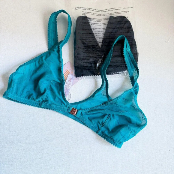 Fenty Shimmer  Flocked Logo Bralette Set of 2 Black and Teal M - Picture 3 of 6
